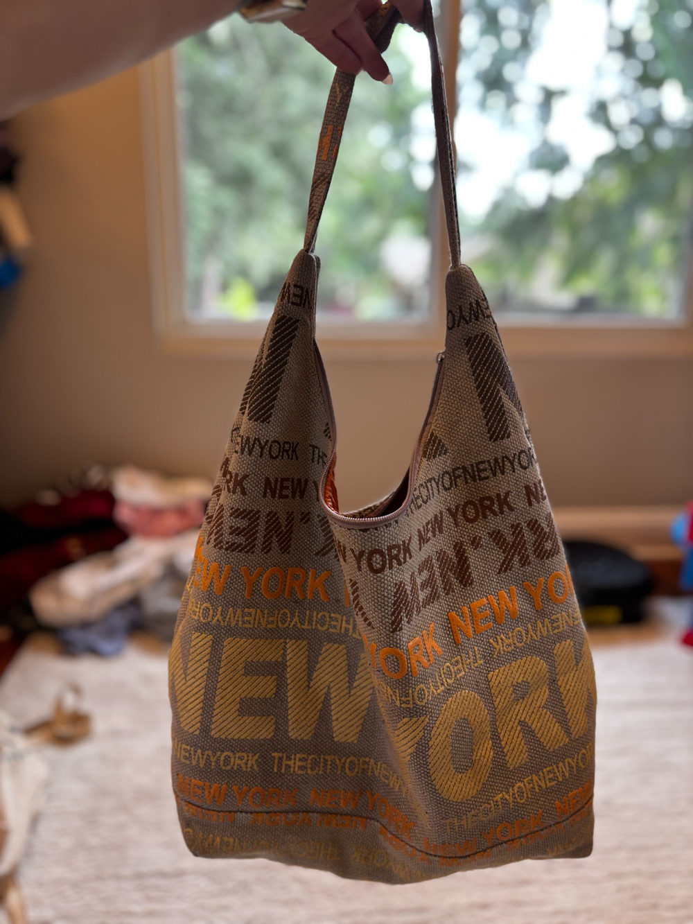 Robin Ruth New York Tote Bag Orange Gray Zip Shoulder Bag